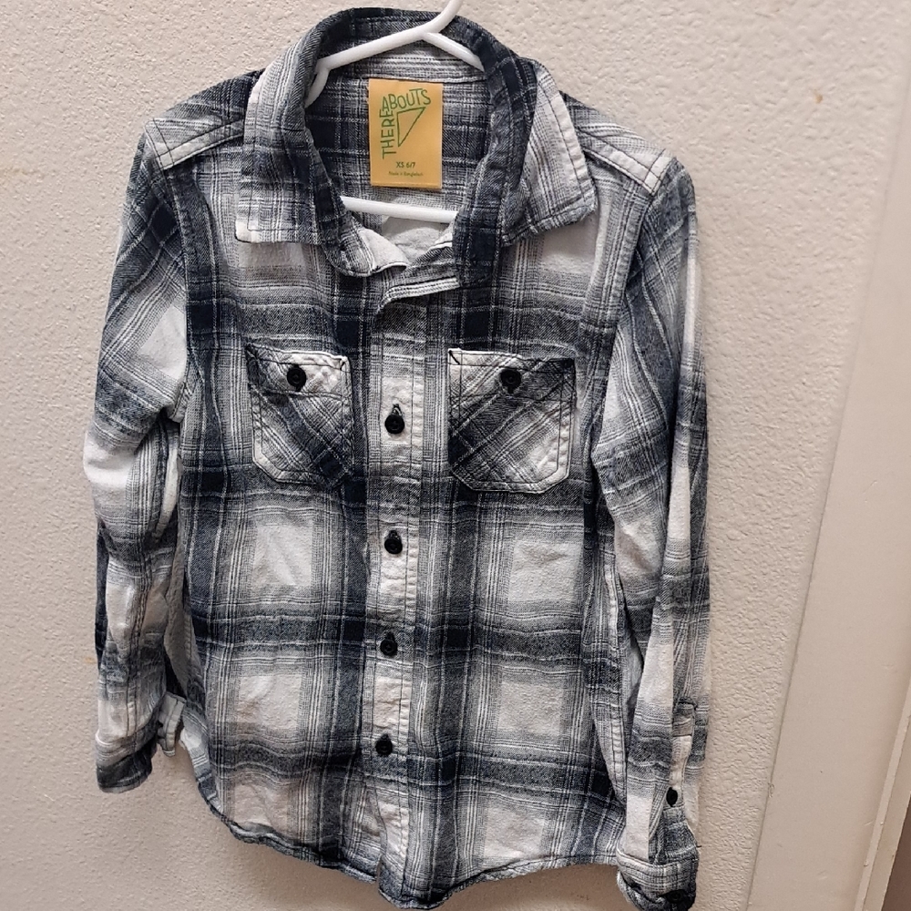 Abouts Kids Plaid Button-Down Shirt - Black and White